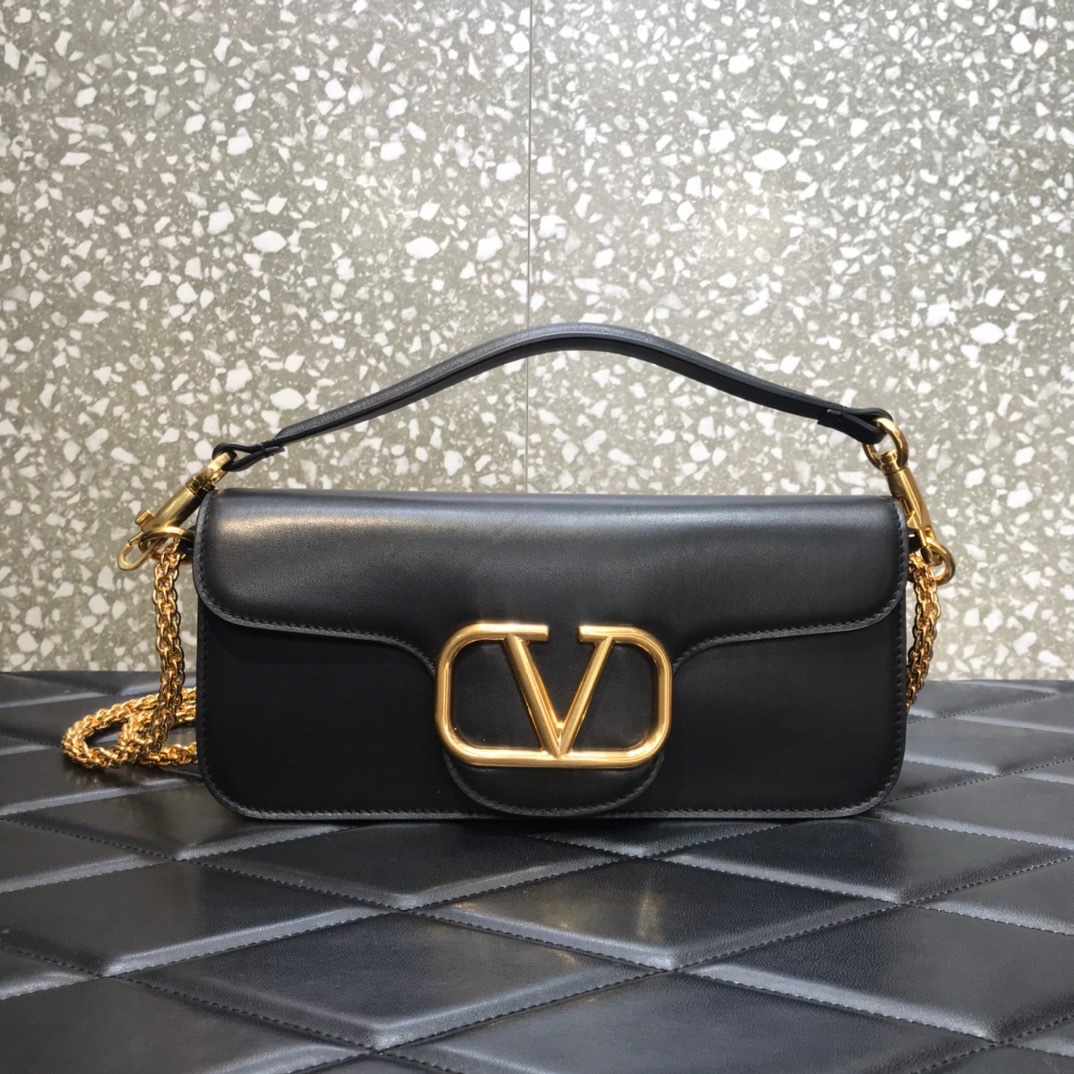 Valentino Garavani Loco Shoulder Bag in Black Calfskin Leather